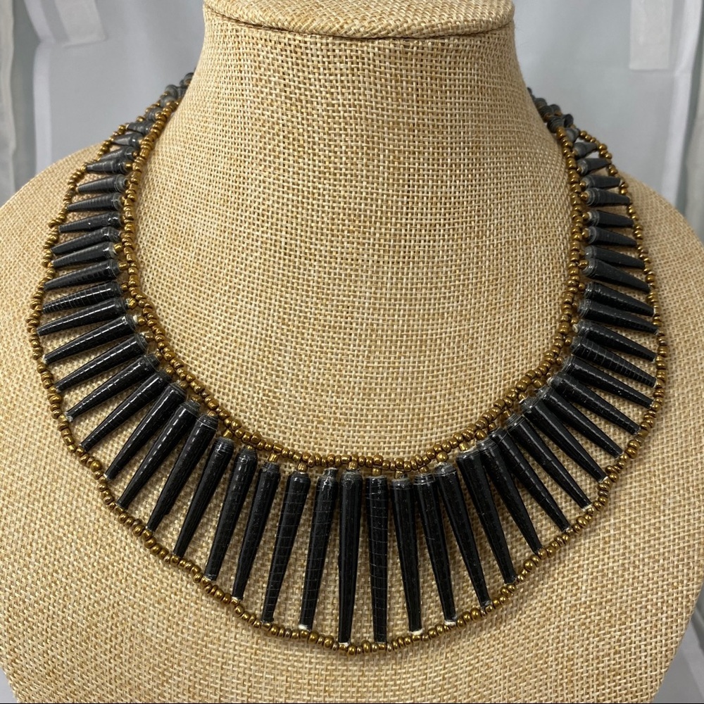 Teng Yue black & gold bead statement necklace